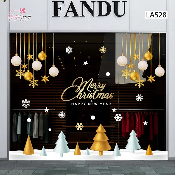 Combo Decal Trang Trí Noel Những Cây Thông Nhỏ Và Dây Treo Quả Châu Xinh Xắn