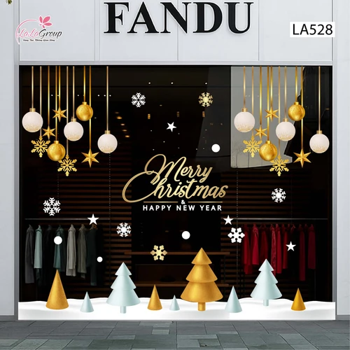 Combo Decal Trang Trí Noel Những Cây Thông Nhỏ Và Dây Treo Quả Châu Xinh Xắn