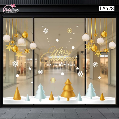 Combo Decal Trang Trí Noel Những Cây Thông Nhỏ Và Dây Treo Quả Châu Xinh Xắn