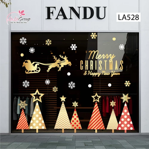 Combo Decal Trang Trí Noel Ông Già Noel Cưỡi Tuần Lộc Và Những Cây Thông Sắc Màu