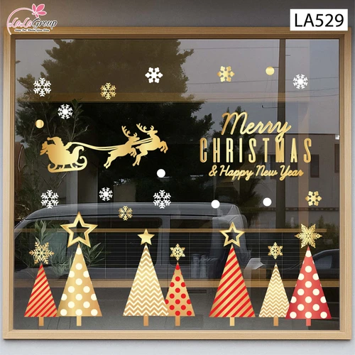 Combo Decal Trang Trí Noel Ông Già Noel Cưỡi Tuần Lộc Và Những Cây Thông Sắc Màu