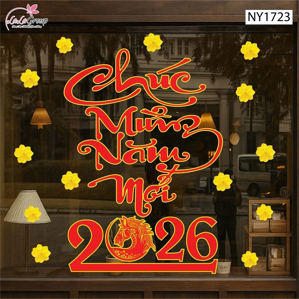 Decal Trang Trí Tết Chúc Mừng Năm Mới 2026