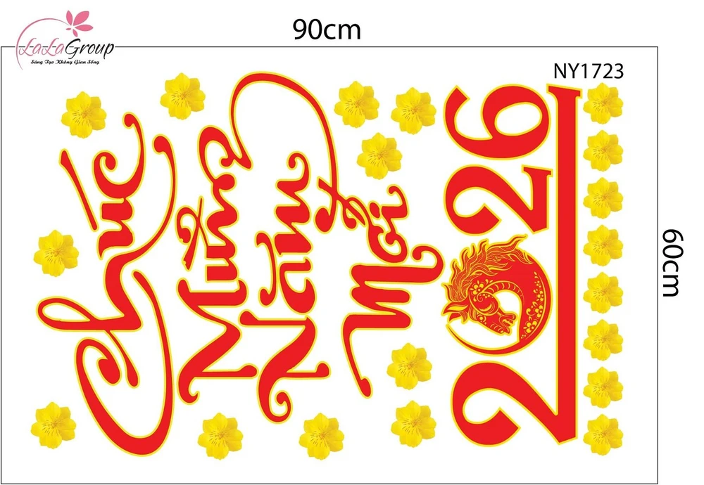 Decal Trang Trí Tết Chúc Mừng Năm Mới 2026