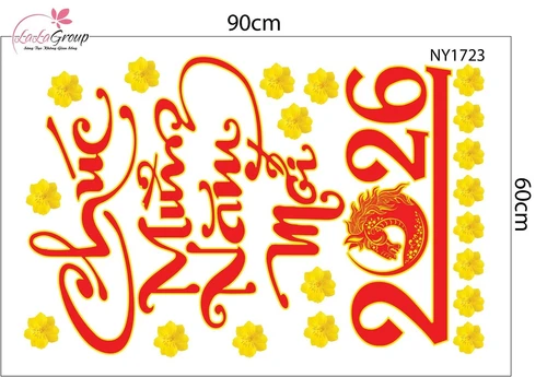 Decal Trang Trí Tết Chúc Mừng Năm Mới 2026