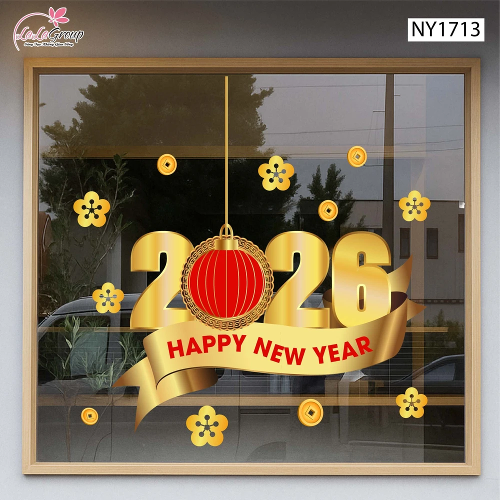 Decal trang trí tết happy new year 2026