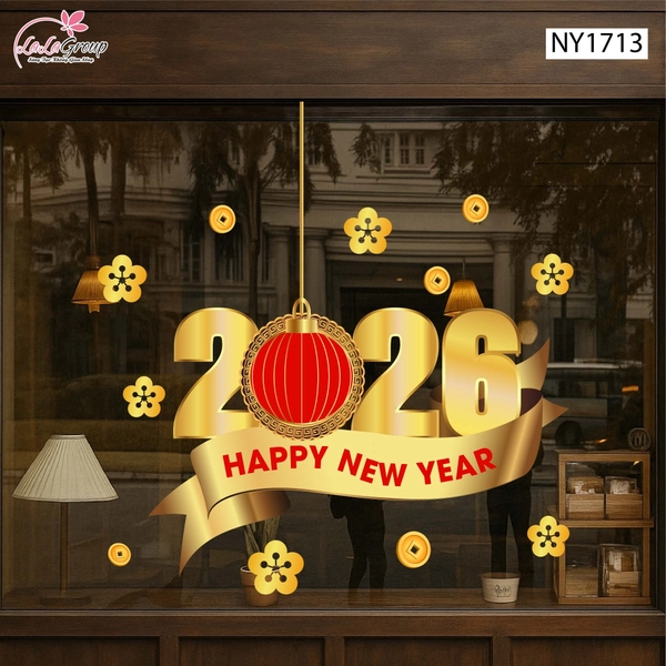Decal trang trí tết happy new year 2026