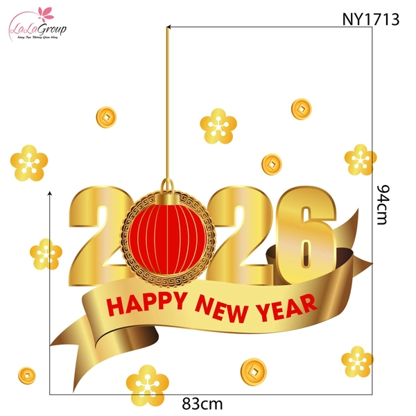 Decal trang trí tết happy new year 2026
