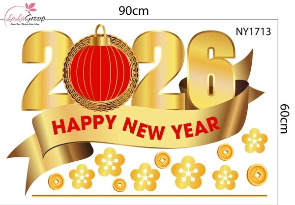 Decal trang trí tết happy new year 2026