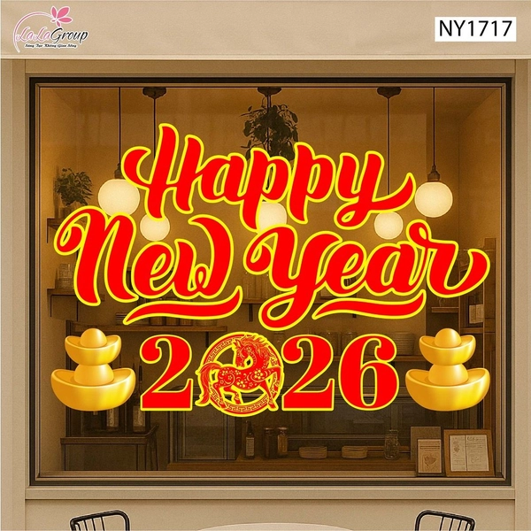 Decal Trang Trí Tết Happy New Year 2026 Tài Lộc
