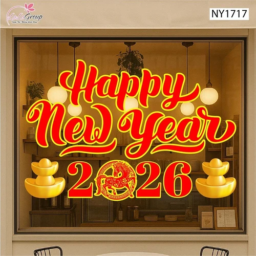 Decal Trang Trí Tết Happy New Year 2026 Tài Lộc