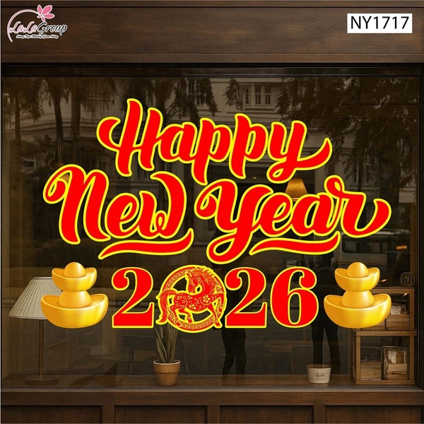 Decal Trang Trí Tết Happy New Year 2026 Tài Lộc