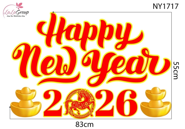 Decal Trang Trí Tết Happy New Year 2026 Tài Lộc