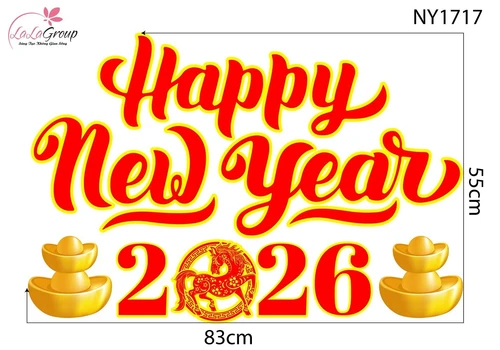 Decal Trang Trí Tết Happy New Year 2026 Tài Lộc