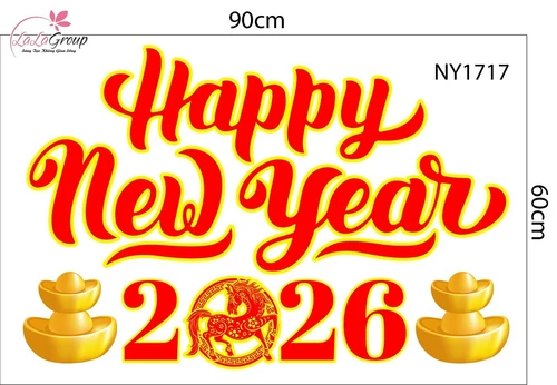 Decal Trang Trí Tết Happy New Year 2026 Tài Lộc