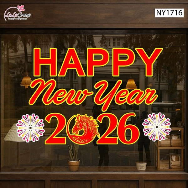 Decal Trang Trí Tết Happy New Year 2026 Và Pháo Hoa