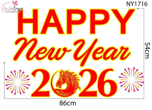 Decal Trang Trí Tết Happy New Year 2026 Và Pháo Hoa