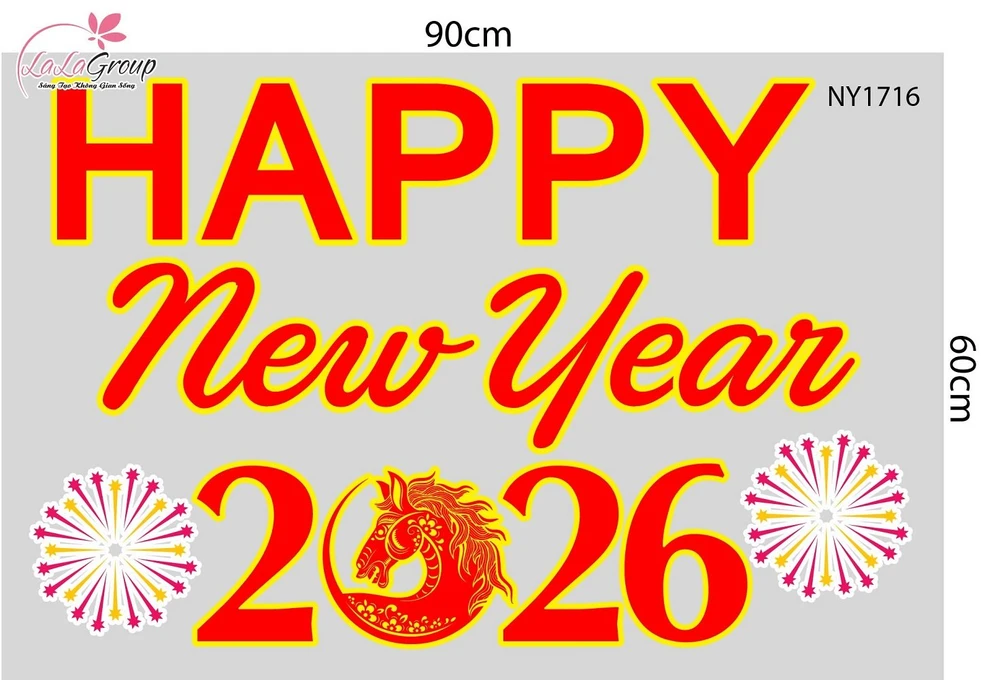 Decal Trang Trí Tết Happy New Year 2026 Và Pháo Hoa