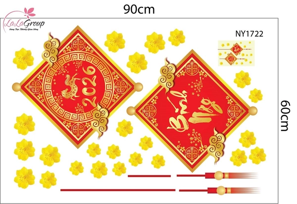 Decal Trang Trí Tết Lộc Treo May Mắn Và Hoa Mai Vàng 2026