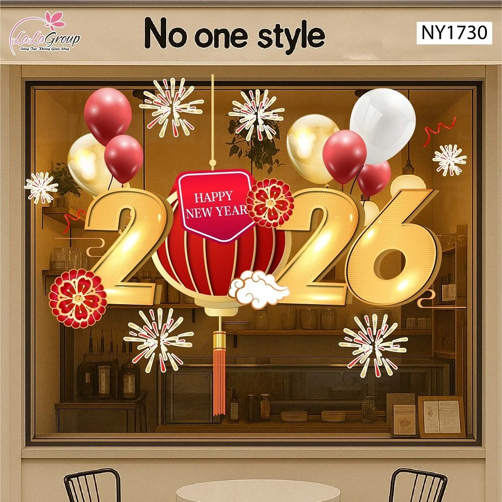 Decal Trang Trí Tết Lồng Đèn Đỏ Và Pháo Hoa 2026