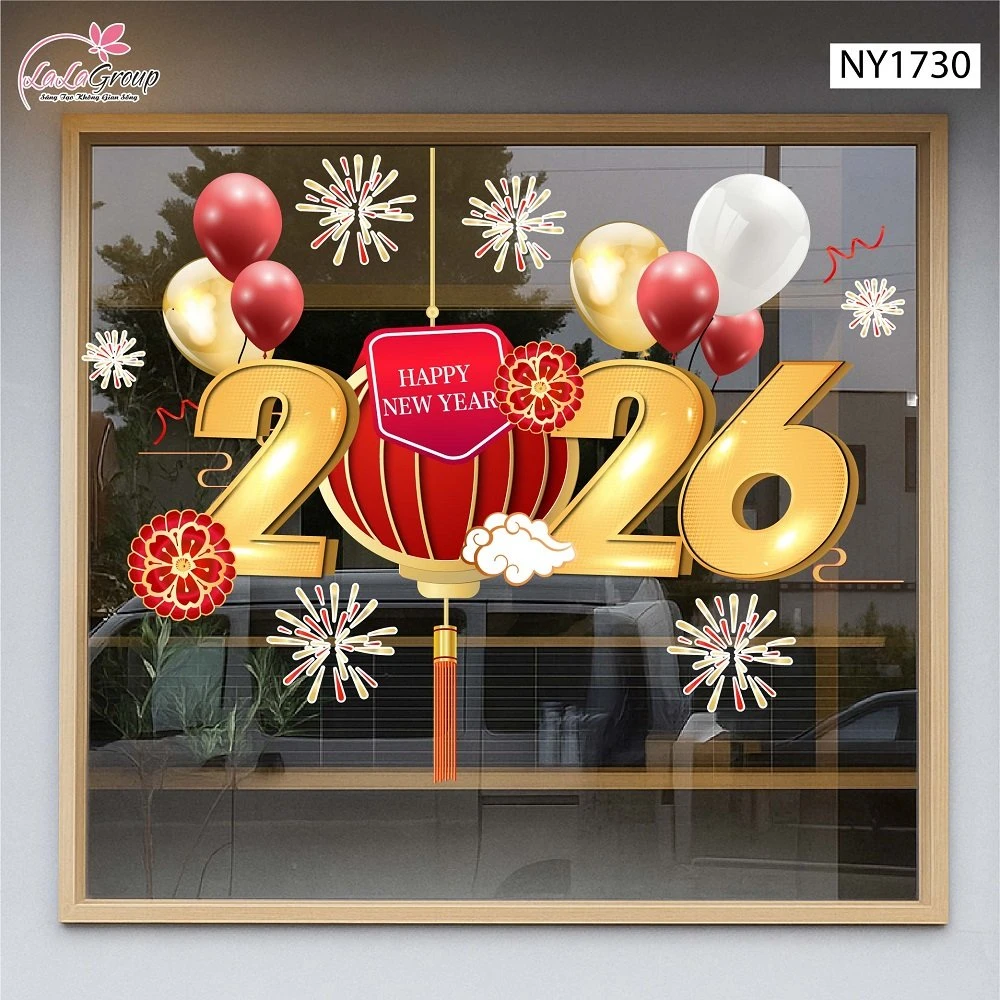 Decal Trang Trí Tết Lồng Đèn Đỏ Và Pháo Hoa 2026
