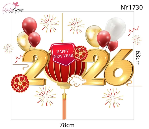 Decal Trang Trí Tết Lồng Đèn Đỏ Và Pháo Hoa 2026