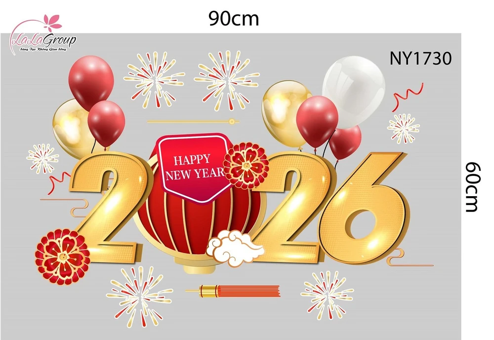 Decal Trang Trí Tết Lồng Đèn Đỏ Và Pháo Hoa 2026