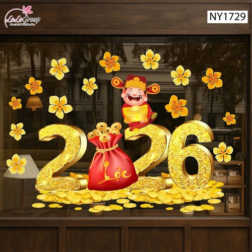 Decal Trang Trí Tết Thần Tài và Mai Vàng Tài Lộc