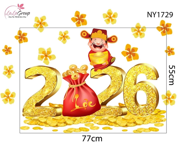 Decal Trang Trí Tết Thần Tài Và Mai Vàng Tài Lộc 2026