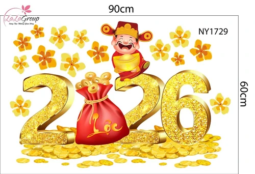 Decal Trang Trí Tết Thần Tài và Mai Vàng Tài Lộc