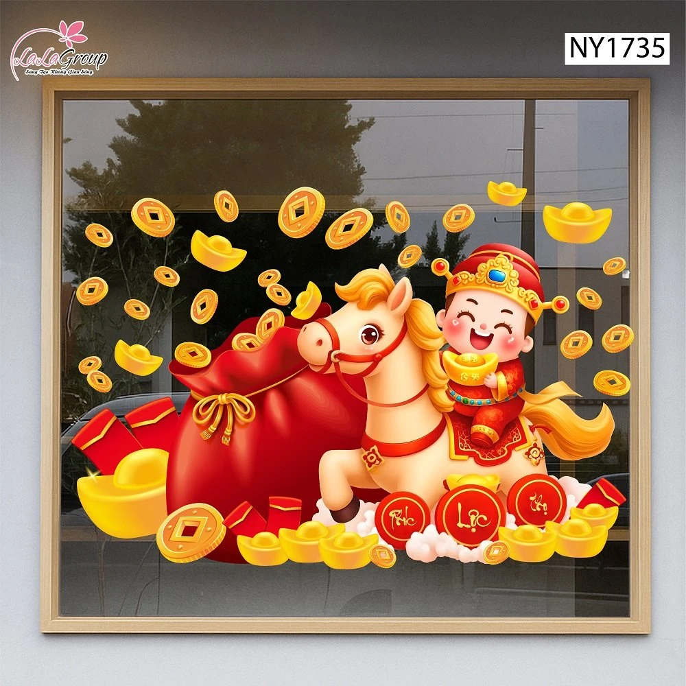Decal Trang Trí Tết Bính Thần Tài Mang Lộc May Mắn