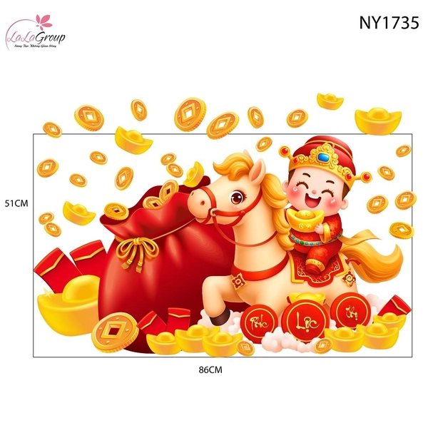 Decal Trang Trí Tết Bính Ngọ Thần Tài Mang Lộc May Mắn