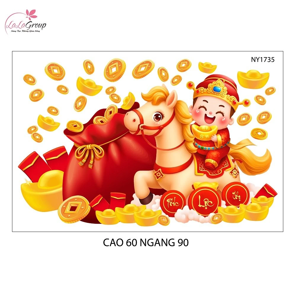 Decal Trang Trí Tết Bính Thần Tài Mang Lộc May Mắn