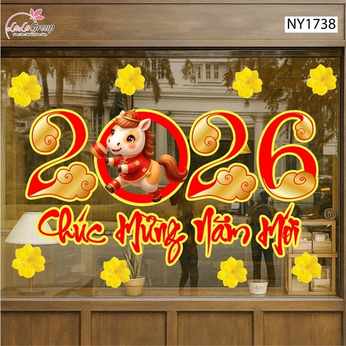 Decal Trang Trí Tết Chúc Mừng Năm Mới 2026 Và Mai Vàng