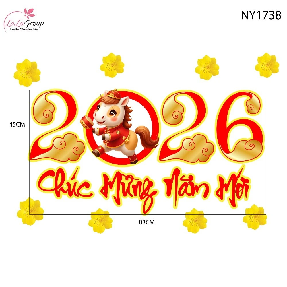 Decal Trang Trí Tết Chúc Mừng Năm Mới 2026 Và Mai Vàng