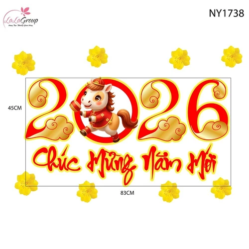Decal Trang Trí Tết Chúc Mừng Năm Mới 2026 Và Mai Vàng
