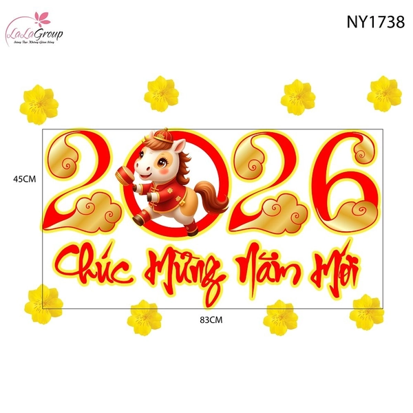 Decal Trang Trí Tết Chúc Mừng Năm Mới 2026 Và Mai Vàng