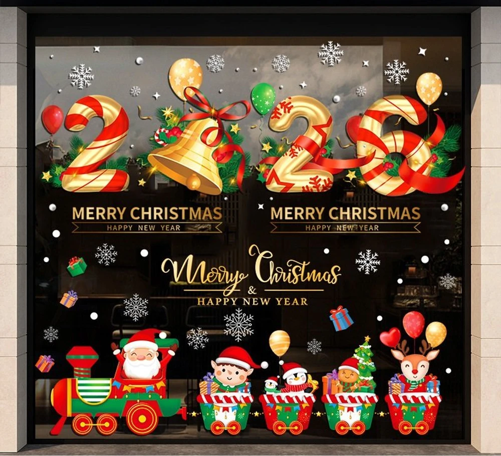 Combo 2 Tấm Decal Trang Trí Noel Ông Già Noel Và Đoàn Tàu 2026