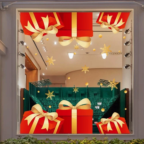 Decal Tĩnh Điện 2 Mặt Trang Trí Noel Hộp Quà Đỏ May Mắn