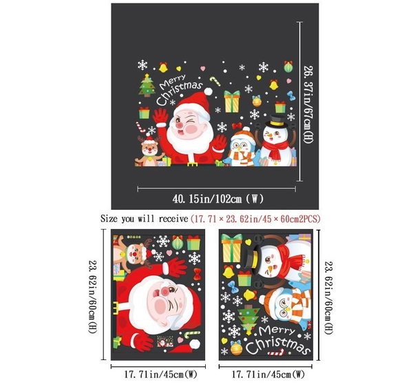 Decal Tĩnh Điện 2 Mặt Trang Trí Noel Ông Già Noel Và Những Người Bạn Chúc Mừng Giáng Sinh