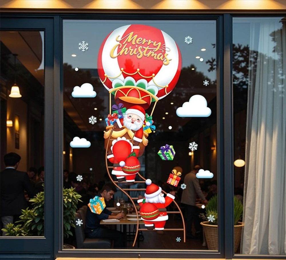 Decal Trang Trí Noel Ông Già Noel Và Khinh Khí Cầu