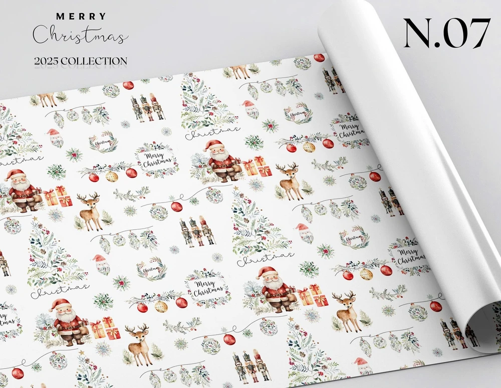 Set 5 Giấy Gói Quà Họa Tiết Ông Già Noel Và Những Hộp Quà