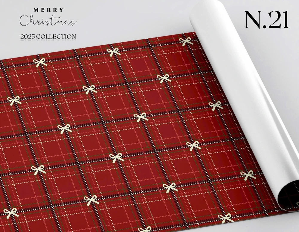 Set 5 Giấy Gói Quà họa tiết noel caro đỏ và nơ