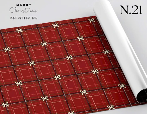 Set 5 Giấy Gói Quà họa tiết noel caro đỏ và nơ