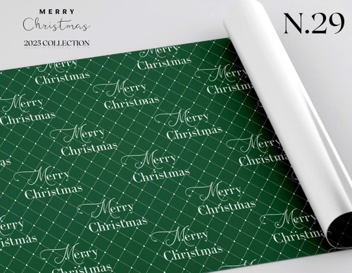 Set 5 Giấy gói quà màu xanh lá cây họa tiết noel chữ merry Christmas