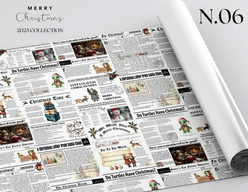 Set 5 Giấy gói quà noel hoạ tiết giấy báo
