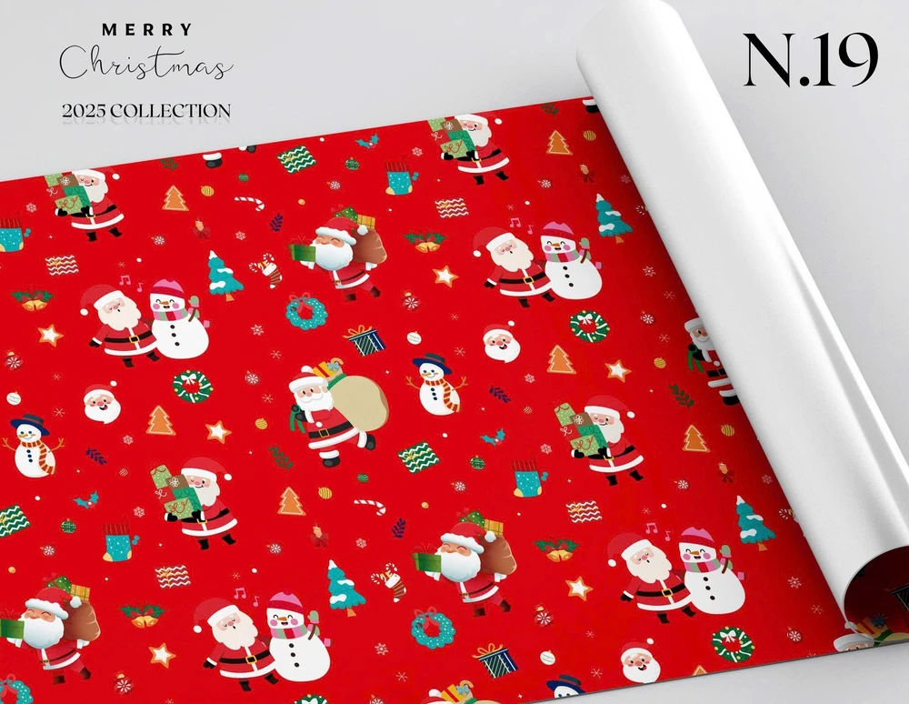 Set 5 Giấy gói quà ông già noel phát quà và người tuyết