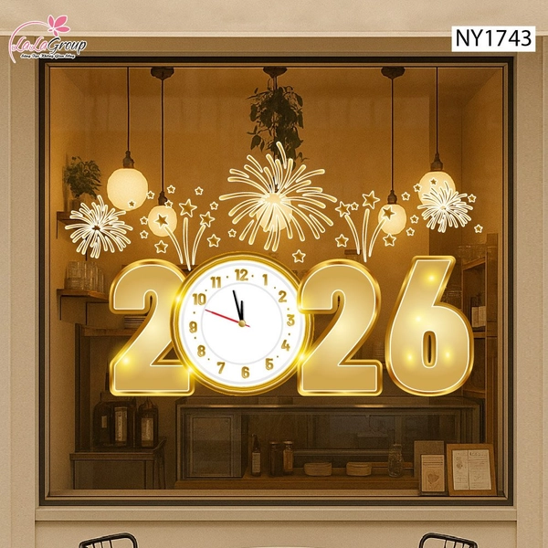 Decal trang trí tết 2026 và pháo hoa vàng may mắn