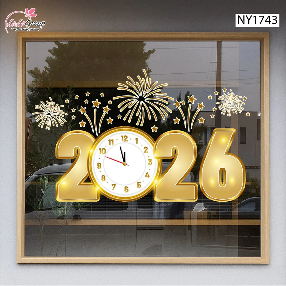 Decal trang trí tết 2026 và pháo hoa vàng may mắn