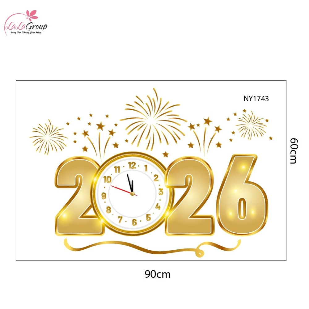 Decal trang trí tết 2026 và pháo hoa vàng may mắn