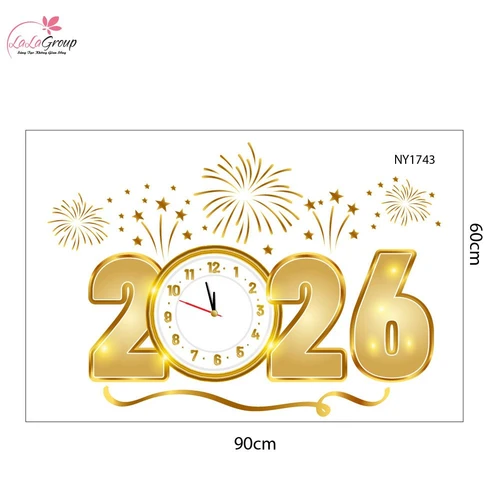 Decal trang trí tết 2026 và pháo hoa vàng may mắn